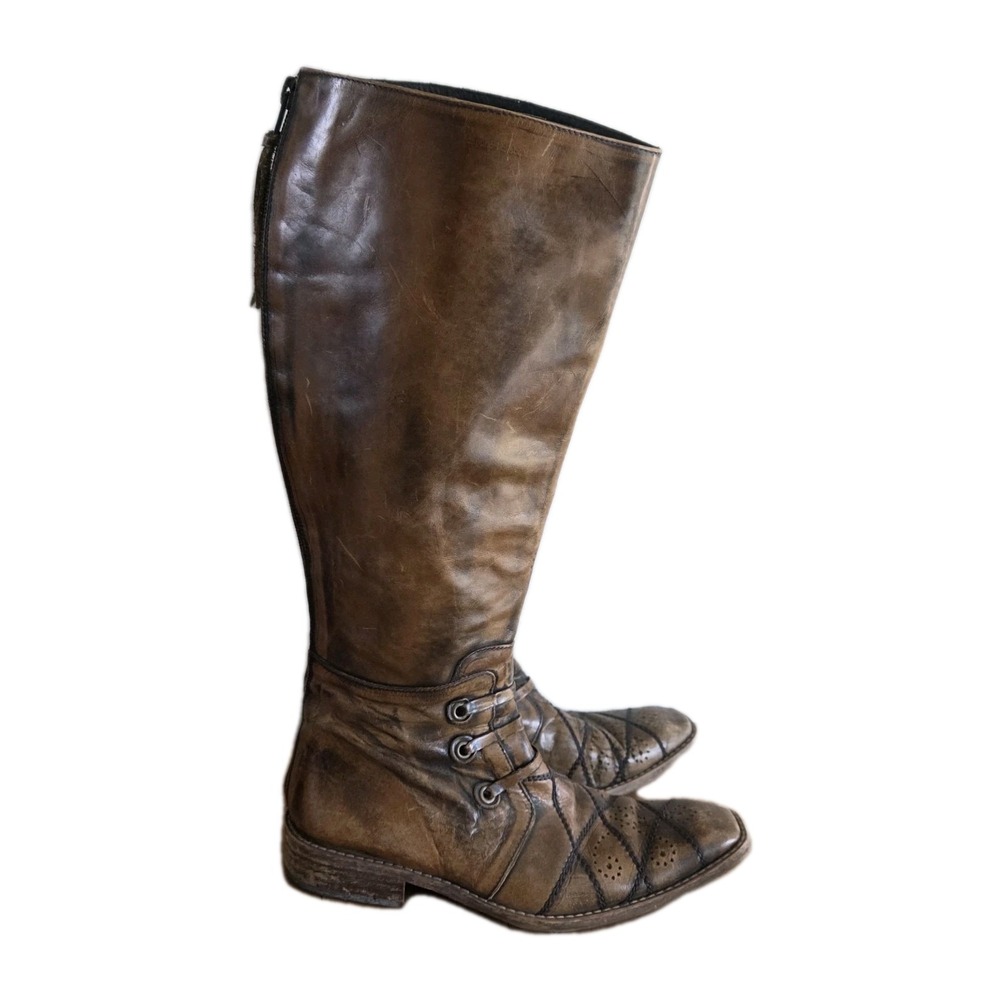 Ginit Vibram Brown Gothic Detailed Leather Mid Calf Boots 8.5/9 Coachella